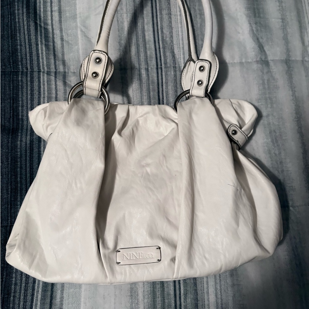 Nine & Co. White Ruched Shoulder Bag with Dual Handles